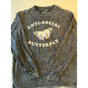 Fashion Nova Anti-Social Butterfly Sz 1X T-Shirt Long Sleeve Gray